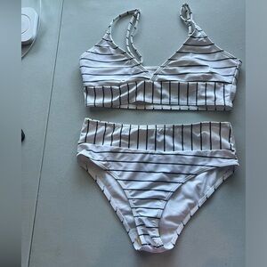 BNWOT White with Black Stripes Two Piece
